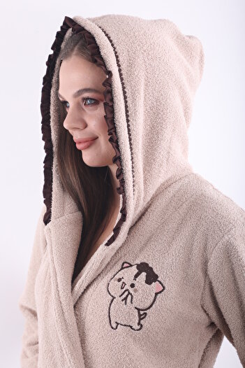 Wild Love 100% Bamboo Women's Hooded Embroidered Dressing Gown / Bathrobe