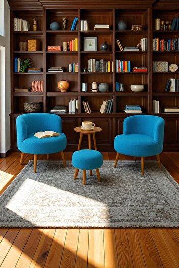 Zinnet Design Janna – Üçlü Set, İki Berjer ve Bir Puf,(Salon, Balkon, Ofis) Konforlu Oturma Takımı