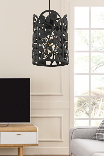 LUMINZO Flor 16 cm Siyah Modern Avize Sarkıt Salon Mutfak Kuaför Cafe Lamba Dekoratif Aydınlatma