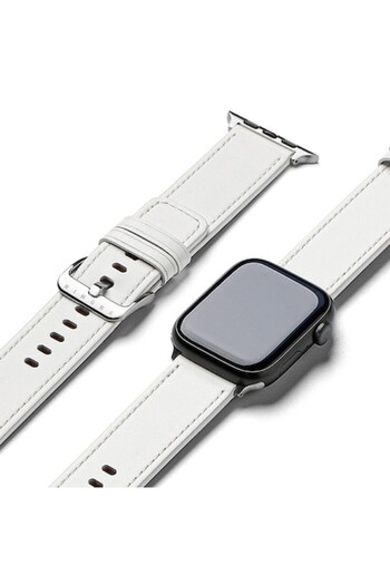 Danex Compatible Strap for Apple Watch 6 44mm, Q14, Leather, Arctic Snow