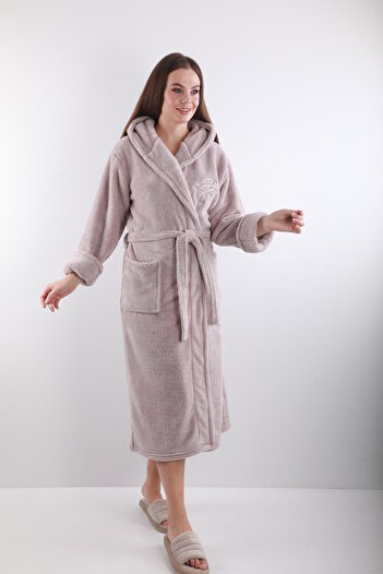 Wild Love 100% Bamboo Women's Hooded Embroidered Dressing Gown / Bathrobe