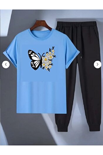 FAEL LİFE Women / Girl Thsort Tracksuit Set Butterfly Daisy Printed