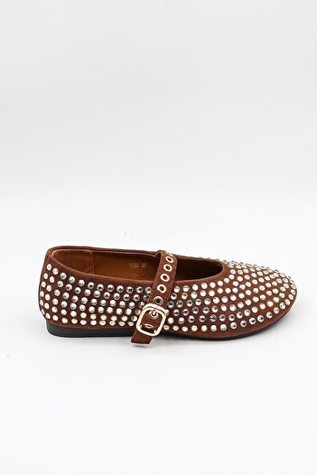 KRISTE BELL Kristebell Imported Special Series Women's Stoned Suede Leather Ballerinas Kb1020 - Brown - 36