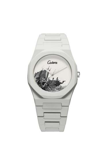 catera Men's Carbon Fiber Watch in White