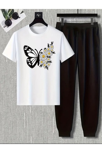 FAEL LİFE Women / Girl Thsort Tracksuit Set Butterfly Daisy Printed