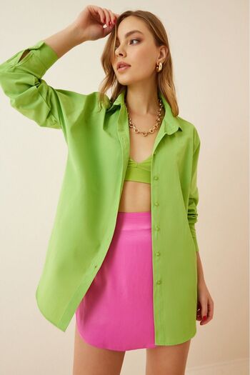 comstar Women's Oversize Long Sleeve Basic Summer A.Green Shirt