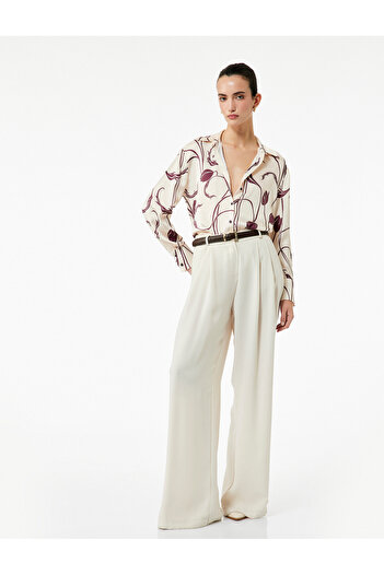 Koton Comfortable Fit Long Sleeve Floral Pattern Satin Shirt