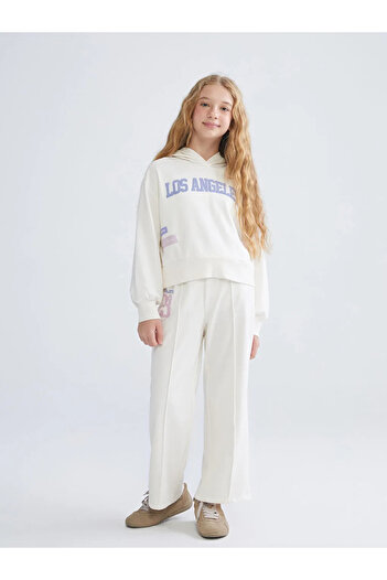 LC Waikiki Kids Ecru Hooded 3 Thread Girls' Tracksuit Set