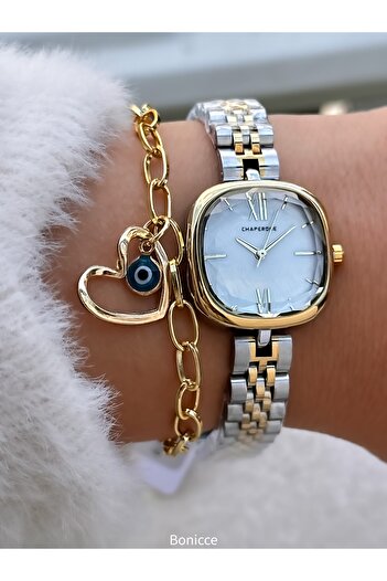 Chaperone Women's Wristwatch, Silver Yellow Steel Band, Square Oval Case, 2 Years Warranty, Bracelet Gift