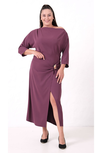 Lafaba Women's Plum Accessory Detail Midi Party Dress