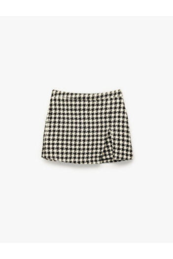 Koton Goose Feet Patterned Tweed Shorts Skirt with Elastic Waist