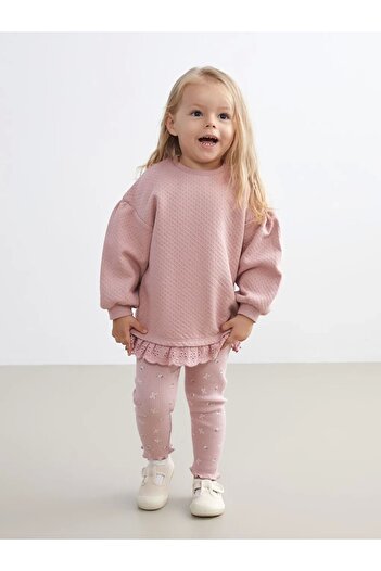 LC Waikiki Baby Pink Ribbon Detailed Baby Girl Sweater and Leggings 2-Piece Set