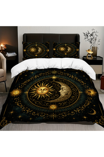 Else Dekor Moon Sun Astronomy Patterned Cotton Satin Double Duvet Cover Set 200X220Cm