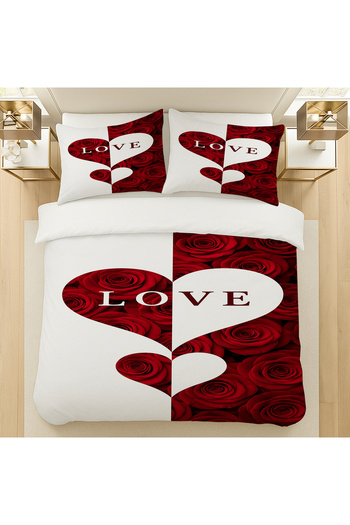 Else Dekor Red White Heart Love Floral Pattern Cotton Satin Double Duvet Cover Set 200X220Cm