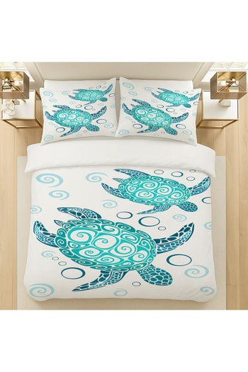 Else Dekor Turquoise Caretta Turtle Patterned Cotton Satin Double Duvet Cover Set 200X220Cm