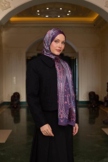 İpekhan Eggplant Purple Indian Voile Shawl - 5009-15