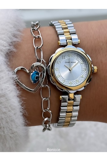 Chaperone Women's Wristwatch, Daisy Model, Silver Yellow Steel Band, 2 Years Warranty, Bracelet Gift