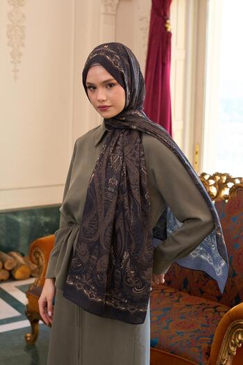 İpekhan Patterned Voile Shawl Bitter Brown Voile Silk Shawl - 9804-01