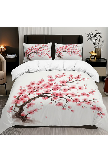 Else Dekor Sakura Pink Floral Tree Pattern Cotton Satin Double Duvet Cover Set 200X220Cm