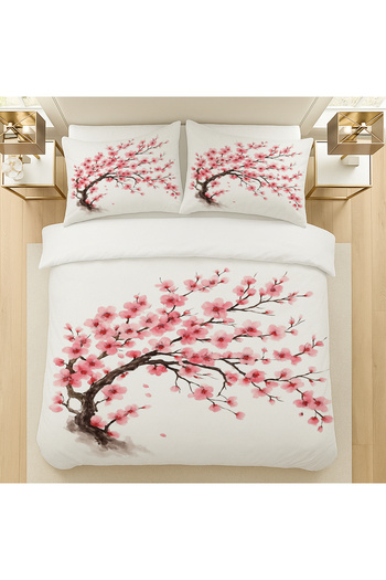 Else Dekor Sakura Pink Floral Tree Pattern Cotton Satin Double Duvet Cover Set 200X220Cm
