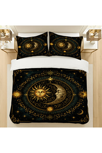 Else Dekor Moon Sun Astronomy Patterned Cotton Satin Double Duvet Cover Set 200X220Cm