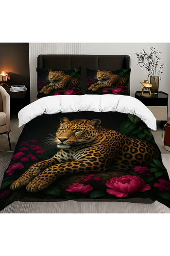 Else Dekor Leopard Rose Patterned Cotton Satin Double Duvet Cover Set 200X220Cm