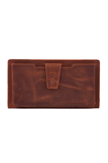TANGCARF Riva Leather Wallet with Phone Compartment, Finger Strap and Zipper Closure