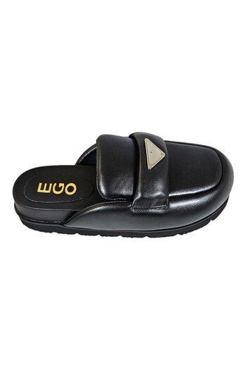 Ego Women’s Sabot UK Prad-a Mule, Black Leather, Flatform, Size EU 38