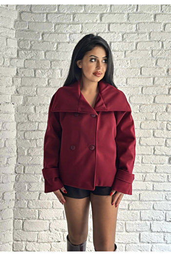 moneta boutique Women's Stand Collar Short Belted Cashmere Coat