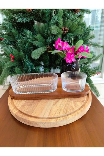 English Home Acacia 2-Piece 3-Compartment Glass Serving Bowl