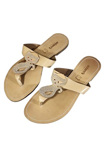 Adams Slapi Dama Pisicute cu Cristale Piele Naturala Light Tan, Marimea 38 EU