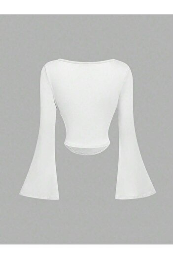 RABTEKS White Boat Neck Long Sleeve Women's Blouse - Side Ruched Stylish Top