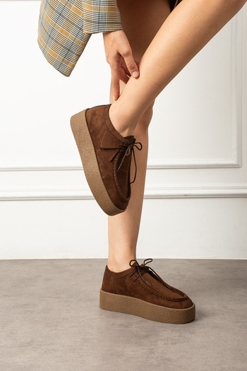 Lorenn Brown Suede Lace-Up Thick Sole Women's Loafer Shoes