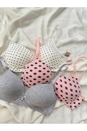 İNKO İÇ GİYİM Cotton Combed Cotton Wire-Free Unpadded 3-Piece Gathering Bra