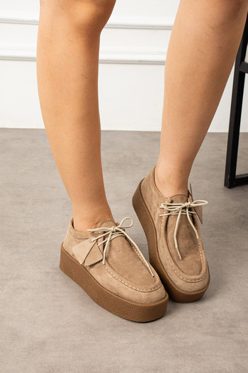 Lorenn Mink Suede Lace-Up Thick Sole Women's Loafer Shoes