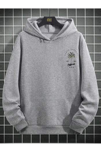 ModaQamar Santa Barbara Printed Oversize Kangaroo Pocket Hooded Sweatshirt Hoodie