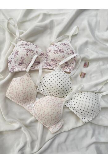 İNKO İÇ GİYİM Cotton Combed Cotton Wire-Free Unpadded 4-Piece Gathering Bra