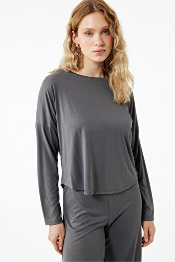 Koton Long Sleeve Crew Neck Comfortable Fit Modal Pajama Top