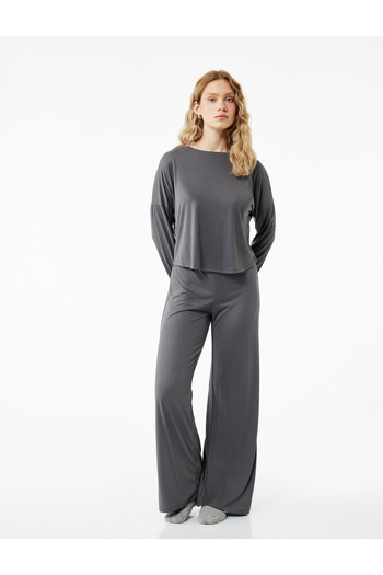 Koton Long Sleeve Crew Neck Comfortable Fit Modal Pajama Top