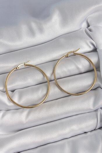 Inure Jewelry 316 Steel Gold Color 43 mm Hoop Model Women's Earrings Daily Use