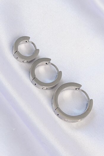 Inure Jewelry 316L Steel Silver Color Model 3-Piece Hoop Earrings Daily Use