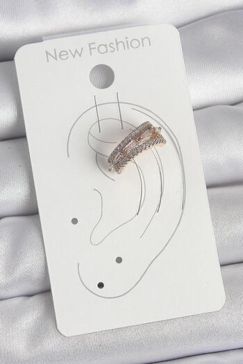 Inure Jewelry Brass Gold Color Zircon Stone 3 Row Model Women's Cartilage Earrings for Daily Use