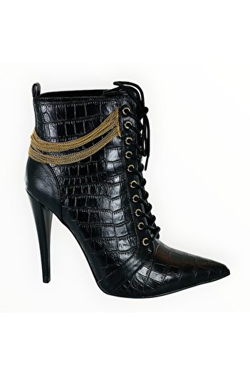 JustFab Just Fab - Botine cu Toc Stiletto Shoedazzle Piele Ecologica Crocodil Marimea 38.5 EU