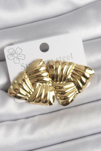 Inure Jewelry 316 Steel Gold Color Embroidered Triangle Model Women's Earrings Daily Use