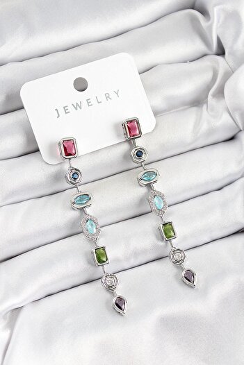 Inure Jewelry Brass Color Zircon Stone Dangle Model Silver Color Women's Earrings Daily Use
