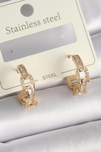 Inure Jewelry Brass Gold Color Zircon Stone Chain Model Women's Earrings Daily Use