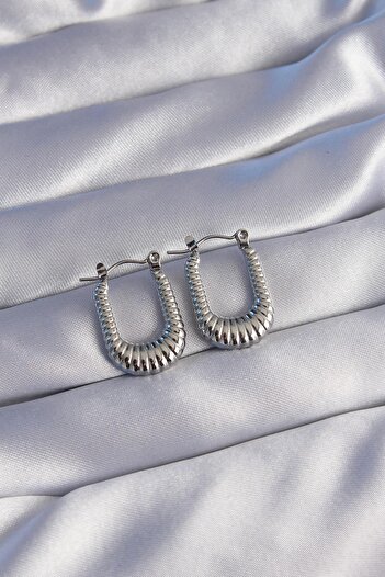 Inure Jewelry 316L Steel Silver Color Rectangular Design Serrated Earrings Daily Use