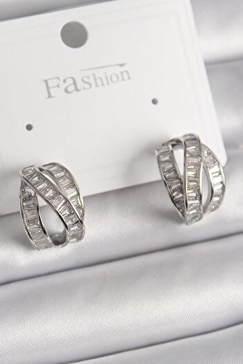 Inure Jewelry Brass Silver Color Zircon Stone Knot Hoop Model Women Earrings Daily Use