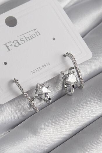 Inure Jewelry Brass Silver Color Zircon Stone Women's Earrings Daily Use