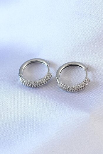 Inure Jewelry Silver Color Zircon Stone Hoop Model Brass Women's Earrings Daily Use